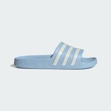 Image of Adidas Adilette Aqua Slides Woman’s Size 6 Light Blue & White Stripes Slip-On