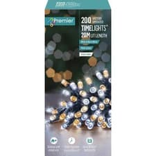 Image of Premier Christmas Tree Lights LED 200 Timer Battery 20m White & Warm White
