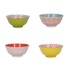 Image of KitchenCraft 4 Piece Ceramic Cereal/Dessert Bowl 'Brights' Designs 15 cm