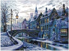 Image of Counted Cross Stitch Kit 14 ct Winter Evening Homes 54x43cm Joy Sunday DIY UK