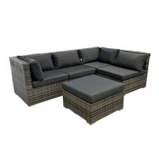 Image of Grey Rattan Corner Sofa Set w/ Ottoman Footstool & Grey Cushions