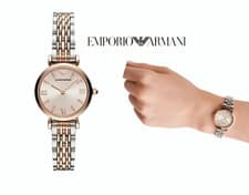 Image of EMPORIO ARMANI AR11223 GIANNI T-BAR SILVER/ ROSE GOLD WOMENS LADIES QUARTZ WATCH