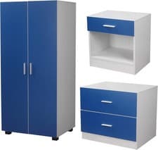Image of Kids 3pc Bedroom Set with Wardrobe, Chest & Bedside Table, Blue