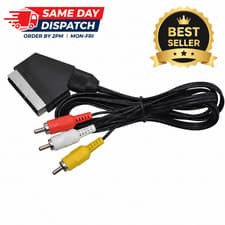 Image of Scart Plug In / Out to Red White Yellow RCA 3 x Phono Plugs Video Cable Lead 1.8