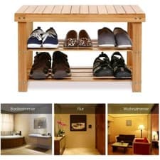 Image of 3 TIER SHOE RACK SEATING BENCH HALLWAY STORAGE BAMBOO ORGANISER HOLDER STAND