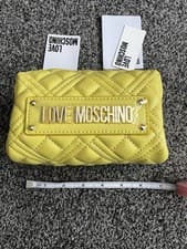 Image of Love Moschino Bustina Yellow Quilted Pouch Bag Gold Hardware Zip Top + Dust Bag