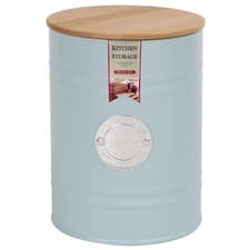 Image of Metal Bread Bin Tea Coffee Sugar Tins Biscuit Barrel Kitchen Storage Wooden Lid