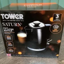 Image of Tower Saturn 1.7 Litre Rapid Boil Black Jug Kettle 3KW Rapid Boil New In Box UK