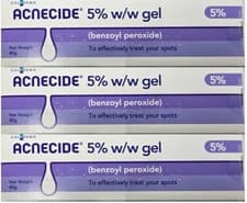 Image of Acnecide 5% w/w Benzoyl Peroxide Gel 40g x3 Acne Treatment Spot Gel
