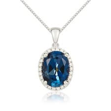 Image of 9ct White Gold Oval London Blue Topaz & Diamond Cluster Pendant 9x7mm