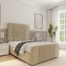 Image of Double Panel Bed Frame Plush Velvet Upholstered Ottoman Gas Lift Storage 5FT 6FT