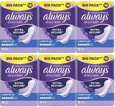 Image of Always Discreet Sensitive Bladder Incontinence Pads Long Plus Pad Thin - 96 Pack