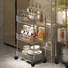 Image of 3 Tier Storage Trolley Cart on Wheels Kitchen Bathroom Laundry Narrow Space Rack