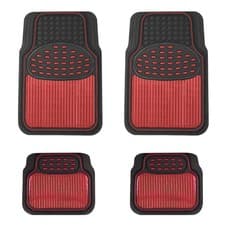 Image of Heavy Duty Rubber Car Floor Mat Set Red Universal Van Non-Slip Metallic Mats