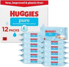 Image of Huggies Pure Plastic Free Baby Wipes - Pack of 12 12 (576 Wipes), White 