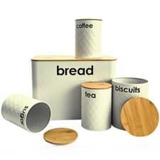 Image of 5pc Kitchen Set Bread Bin Tea Coffee Sugar Tins Biscuit Barrel Sealed Containers