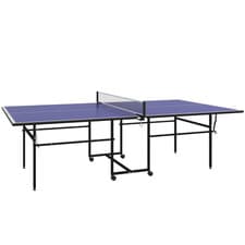Image of SPORTNOW 9FT Folding Table Tennis Table with 4 Wheels, for Indoors - Blue