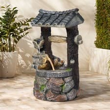 Image of Solar Powered Garden Wishing Well Fountain Barrel Waterfall with Pump