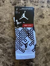 Image of RARE Nike Air Jordan Players Crew Sock Men’s Size 12-15 Dri-fit White/Black NWT