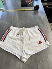 Image of Retro Ladies Adidas Tiro Running Shorts 8-10 Small White Red Blue Jogging BNWT