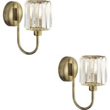Image of 2 PACK Indoor Antique Brass Plate Wall Light Clear Glass Shade 6W LED E14