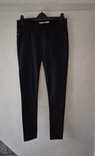 Image of New Dorothy Perkins Black Cotton Straight Trousers Size 12 Elas Waist Immaculate