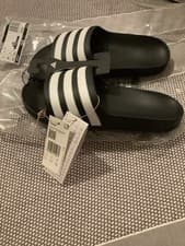 Image of Adidas Originals Adilette Black White Slides Pool Shoes - UK 6 / EU 38