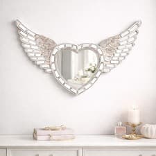 Image of Large Heart Hanging Mirror Wall Mount Mosaic Silver Decorative Gift Home Decor