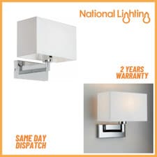 Image of Dimmable E27 LED Wall Light with White Cotton Shade Chrome Plated Indoor Lights
