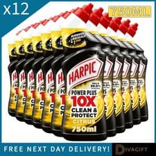 Image of 12 x HARPIC POWER PLUS TOILET CLEANER CITRUS FRESH 750ML KILLS 99.9% OF BACTERIA