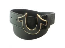 Image of True Religion Men Belt TR302845 Sage II Enamel filled Horseshoe Black/Gold
