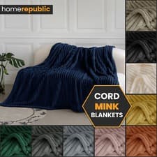 Image of Cord Throw Blanket Ribbed Faux Mink Fleece Large Thermal Warm Soft Cozy Winter