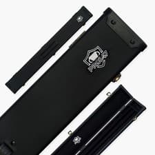 Image of PRO147 Plain Black Deluxe 2 Piece 3 SLOT Snooker Pool Cue Case with Plastic Ends