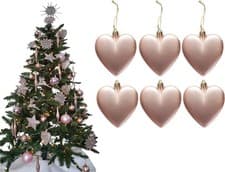 Image of Christmas Tree Heart Baubles Hanging Decorations Matte Matt Hearts Pack of 6