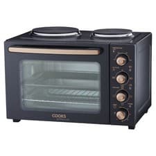 Image of Mini Portable Oven With 2 Hobs 34L Multifuction Countertop Cooker Black / Copper