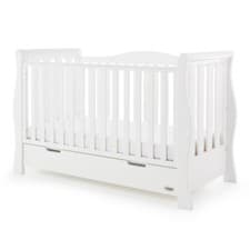 Image of Obaby Stamford Luxe Cot Bed with Drawer - Sleigh Style - Adjustable Base - White