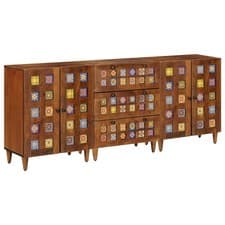 Image of vidaXL Sideboard 3 pcs Walnut 60 x 33.5 x 75 cm Solid Mango Wood, Elegant Dining