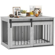 Image of PawHut Dog Crate Furniture with Removable Cushion for Large Dogs - Grey