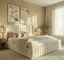 Image of Winged Ottoman Storage Bed Plush Velvet Gas Lift Double King – British Made