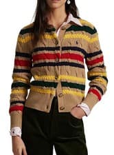 Image of Polo Ralph Lauren Women's Striped Cable Wool-Cashmere Cardigan - M