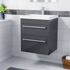 Image of Nes Home 500mm Wall Hung 2 Drawer Vanity Unit Anthracite With White Basin