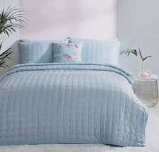 Image of Bedspread Pillowsham Set 3Pcs Set Quilted Eden Sweeping Duck Egg DOUBLE RRP £69