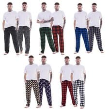 Image of Mens Keanu 2 Pack Soft Warm Polar Fleece Lounge Pants Pyjama PJ Bottoms Pockets