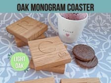 Image of Personalized Oak Monogram Coaster: Initial & Heart Motif