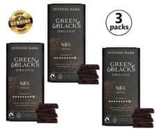 Image of 3x Green & Black's Organic 85% Dark Chocolate Bar Madagascan Vanilla Notes 90g