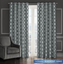 Image of 3 Pass Thermal Blackout Readymade Eyelet Curtains Arabesque Self Lined Blockout