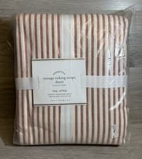 Image of Pottery Barn Duvet Vintage Ticking Stripe King California King Red Deep Fit