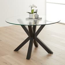 Image of Dining Table Starburst 120cm Round Glass Black Legs 4 Seater Kitchen Room Home