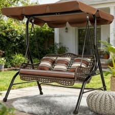 Image of 3 Seater Outdoor Swing Chair Adjustable Canopy Patio Bench Garden Backyard