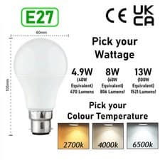 Image of LED GLS LIGHT BULBS 40w 60w 100w WARM/COOL WHITE BC/B22 ES/E27 Bayonet Daylight